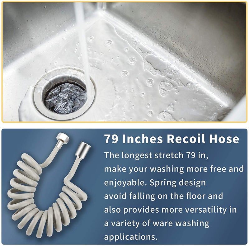 CECEFIN Kitchen Sink Sprayer Hose Attachment for Faucet, Kitchen Faucet Head Replacement w/ 79" Recoil Hose and Holder, Pressurized Water Saving Aerator & Diverter Valve, Faucet Sprayer Attachment Set - Image 5